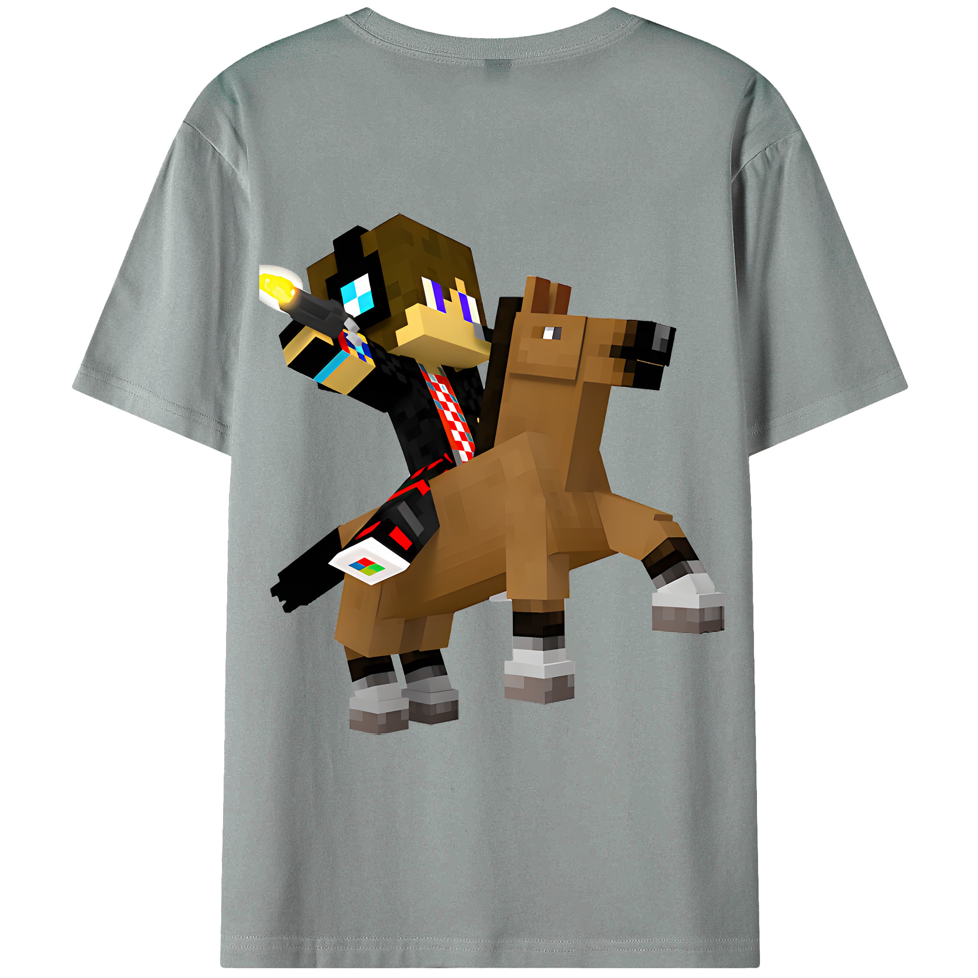 （画像用） マインクラフト ブロックの世界 Minecraft MC Block world 綿100％ メンズ半袖Tシャツ（バックプリント） 通気性